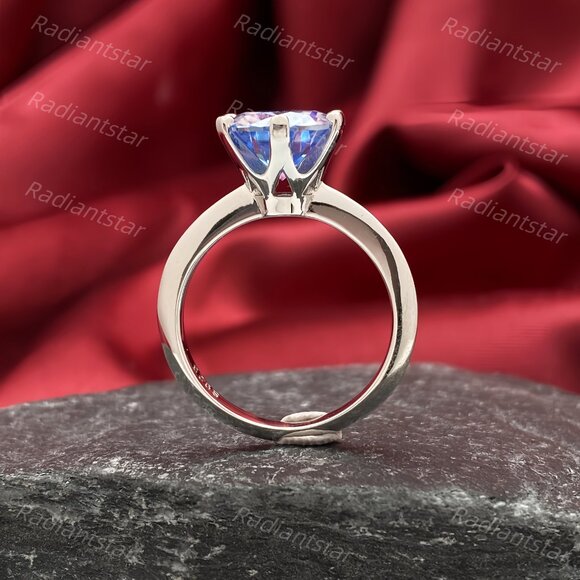 NEW Certified 3 ct. t.w. Royal Blue Moissanite Solitaire 6 Prong Ring - Picture 5 of 7
